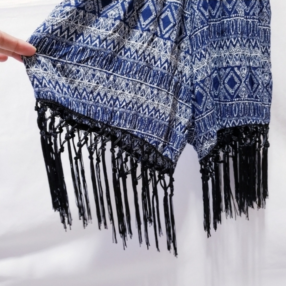 ❤️Romper>>>blue & white with black fringe 🤍SMALL